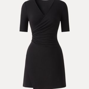 Surplice Ruched Fit-and-Flare Mini Dress - Image 10