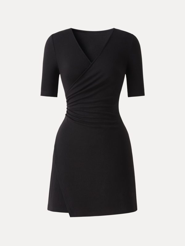 Surplice Ruched Fit-and-Flare Mini Dress