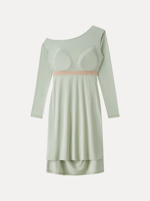 SkinKiss Asymmetrical Neck Ruched Knee Bra Dress