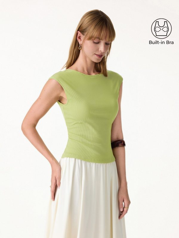 Sweat-Wicking Boatneck Open Back Bra Top