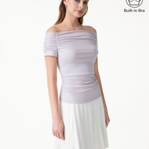 Stretch Lyocell Off-Shoulder Ruched Bra Top - Image 6