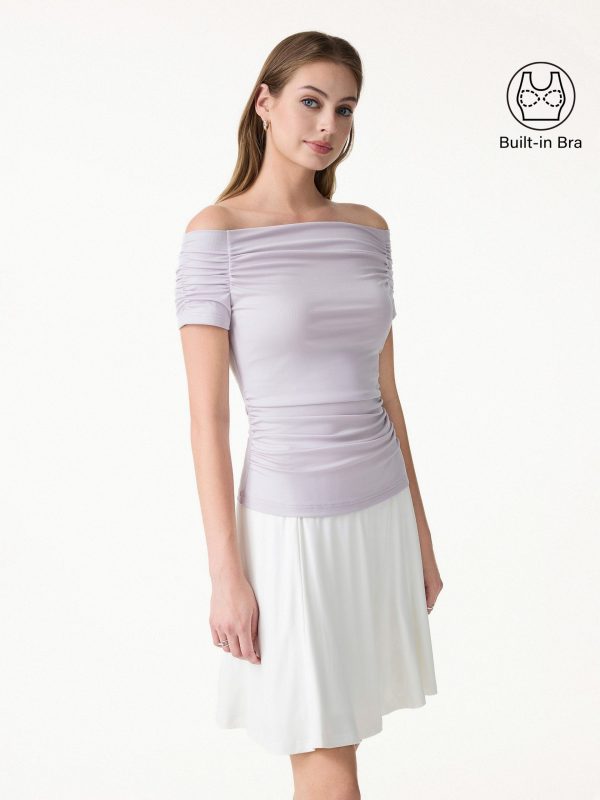 Stretch Lyocell Off-Shoulder Ruched Bra Top