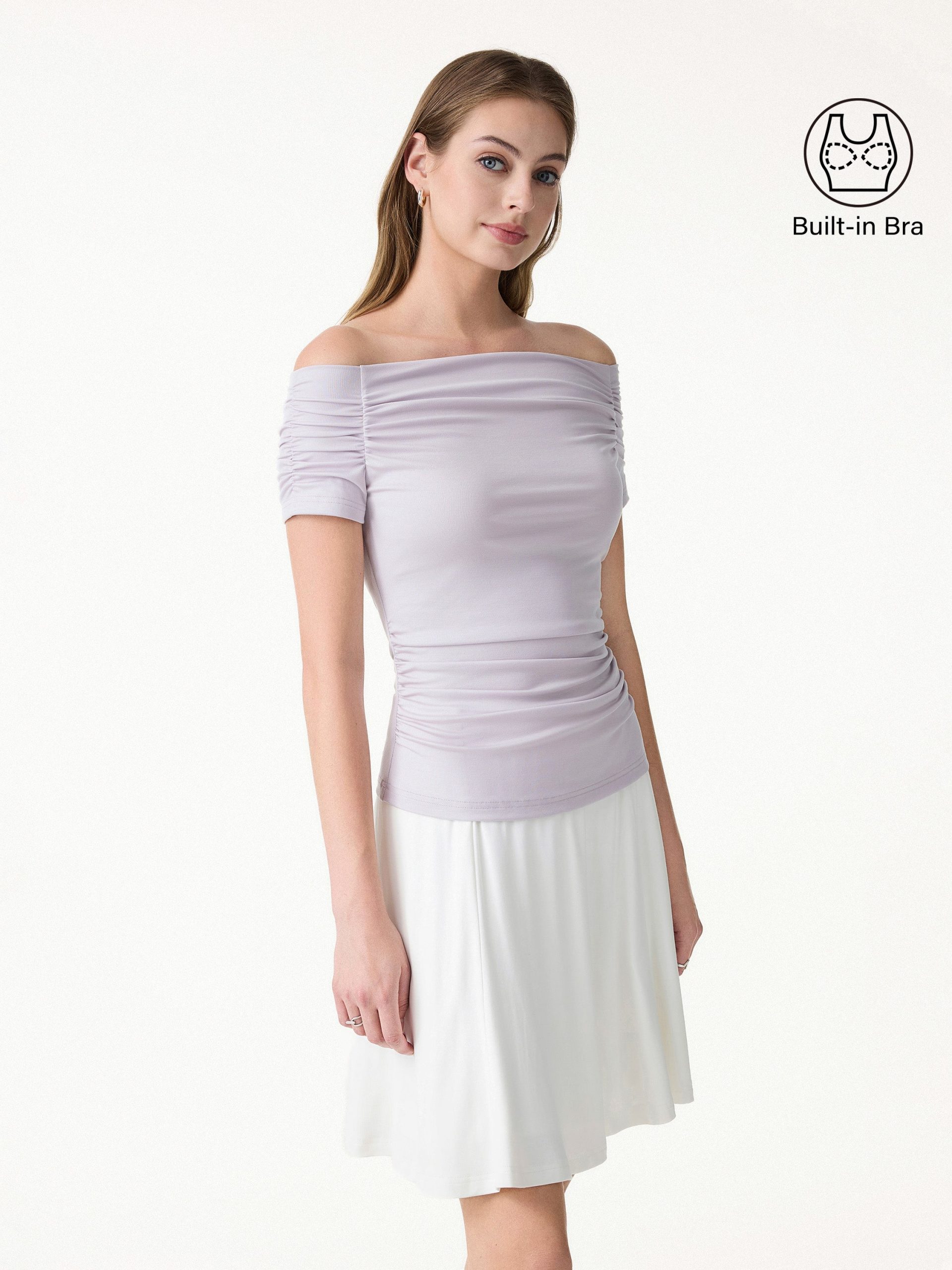 Stretch Lyocell Off-Shoulder Ruched Bra Top - Image 6