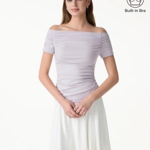 Stretch Lyocell Off-Shoulder Ruched Bra Top - Image 3