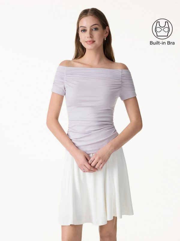 Stretch Lyocell Off-Shoulder Ruched Bra Top