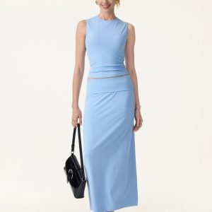 SkinKiss Cooling Fold-Down Waistband Midi Column Skirt - Image 4