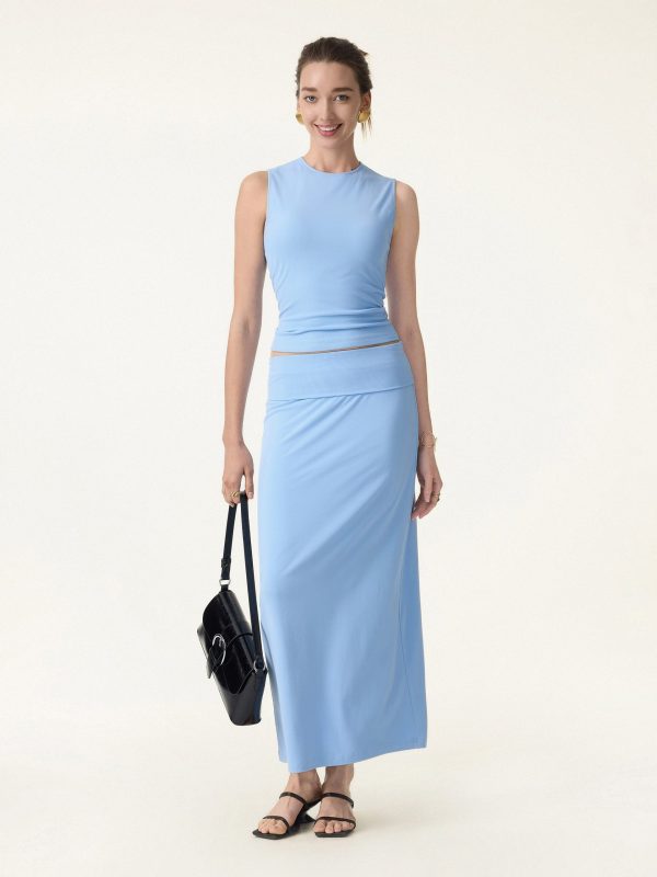 SkinKiss Cooling Fold-Down Waistband Midi Column Skirt