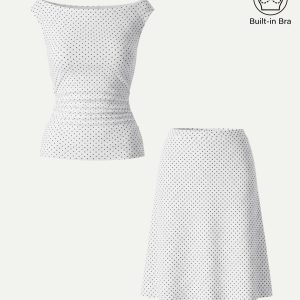 2Pcs Set Polka Dot Boatneck Bra Top & A-Line Flare Skirt Limited Edition - Image 5