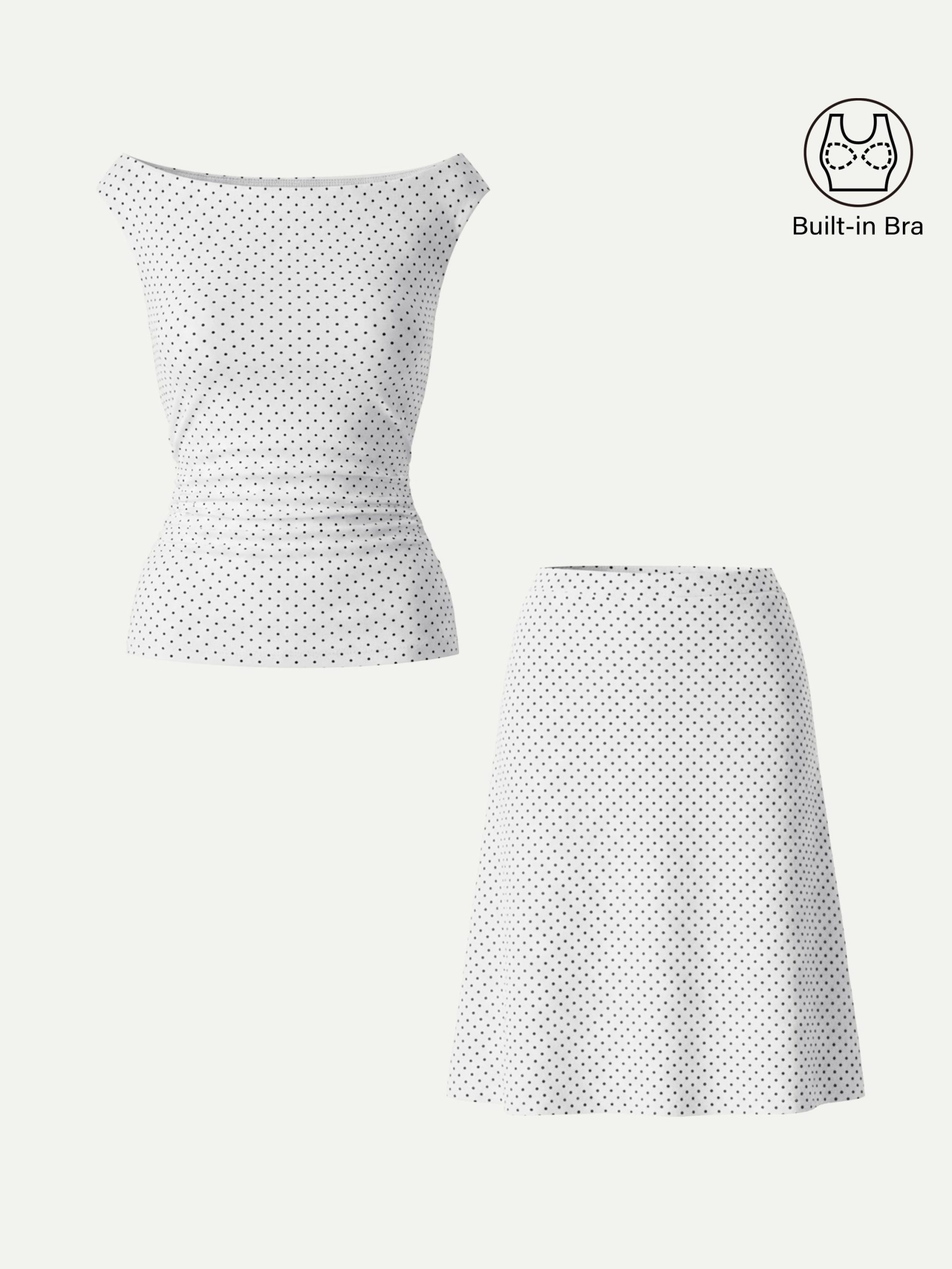 2Pcs Set Polka Dot Boatneck Bra Top & A-Line Flare Skirt Limited Edition - Image 5