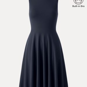 Stretchy Boatneck Fit-and-Flare Mini Bra Dress with Pockets - Image 18