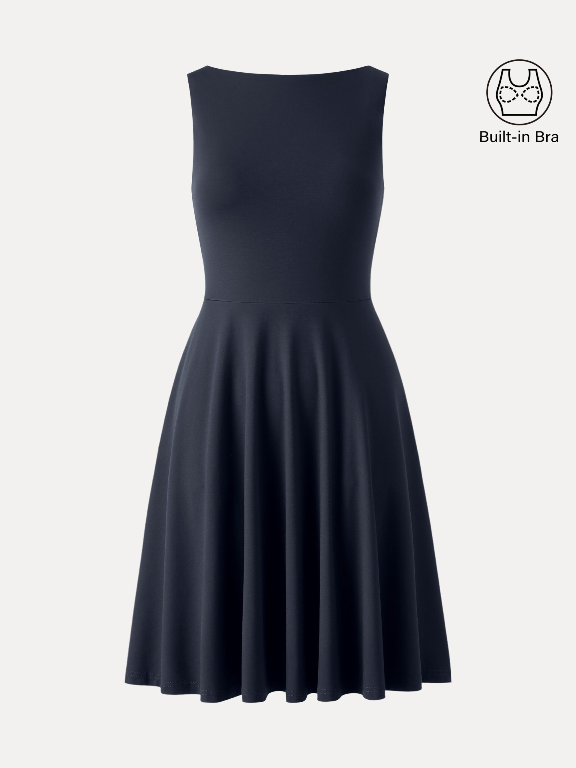 Stretchy Boatneck Fit-and-Flare Mini Bra Dress with Pockets - Image 18