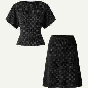 2Pcs Set Boatneck Flutter Sleeves Polka Dot Top & A-Line Flare Skirt Limited Edition - Image 4