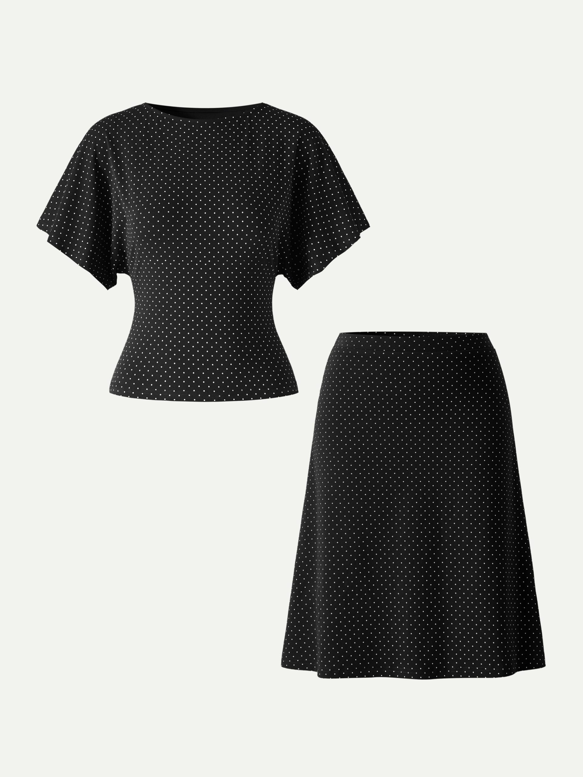 2Pcs Set Boatneck Flutter Sleeves Polka Dot Top & A-Line Flare Skirt Limited Edition - Image 4