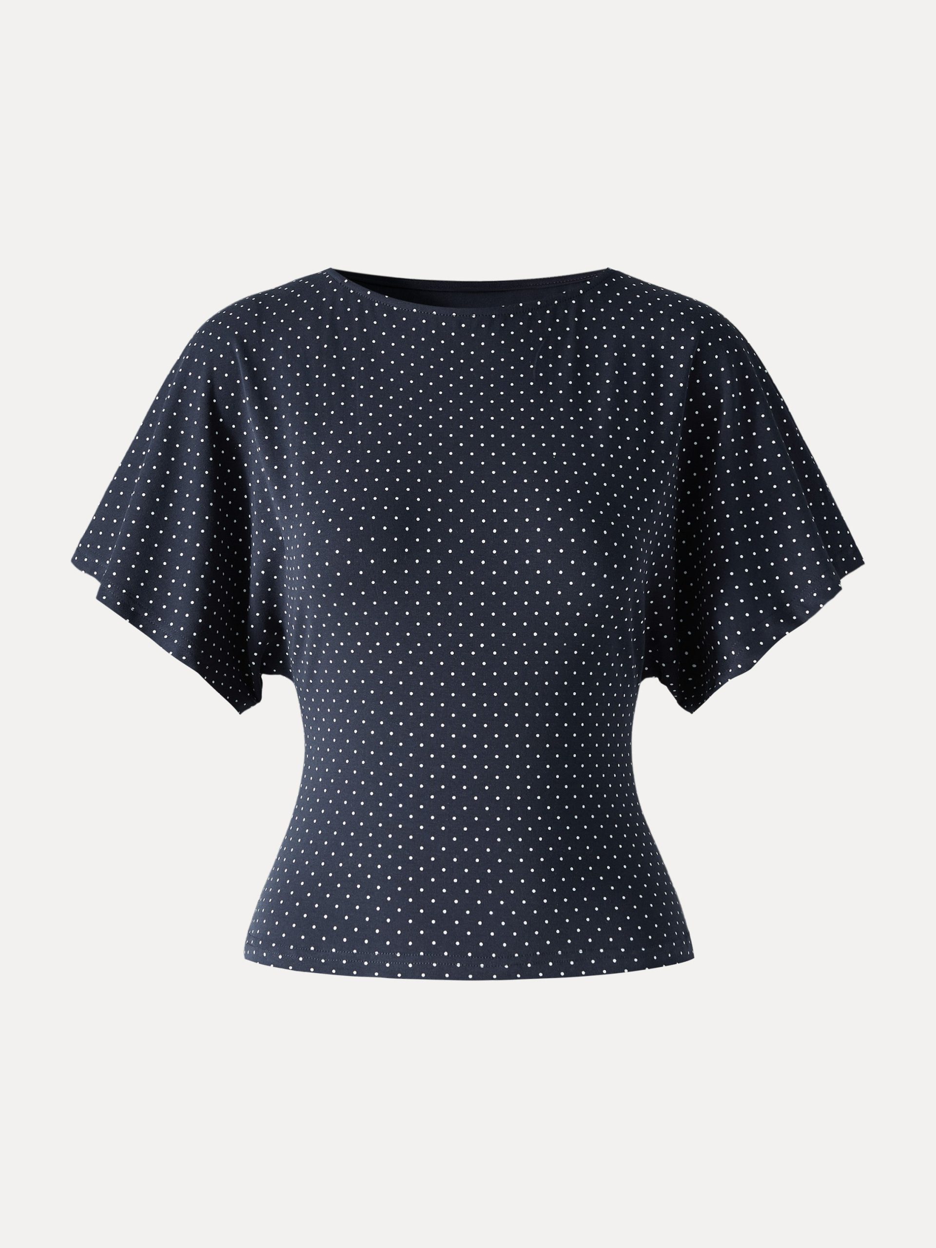 Soft Stretch Cotton Boatneck Flutter Sleeves Polka Dot Top Limited Edition - Image 11