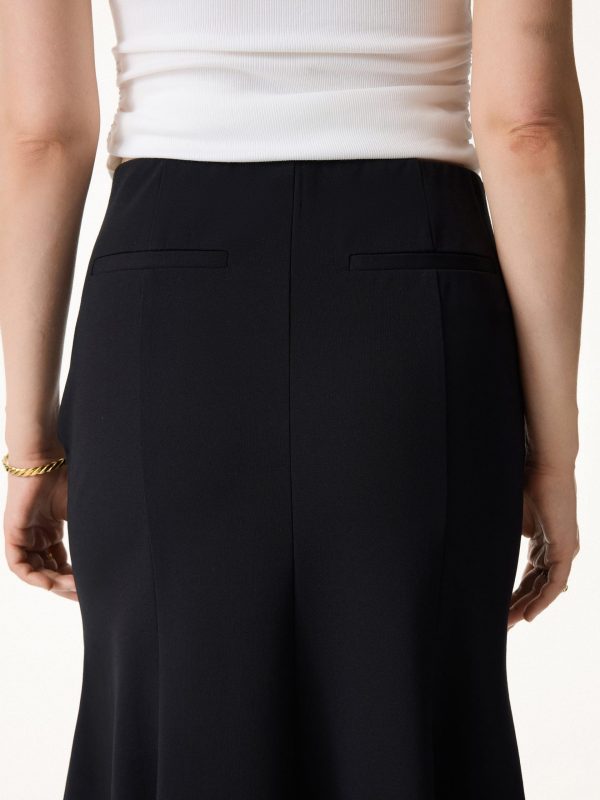 4-Way Stretch Knee Length Pleated Flare Skirt