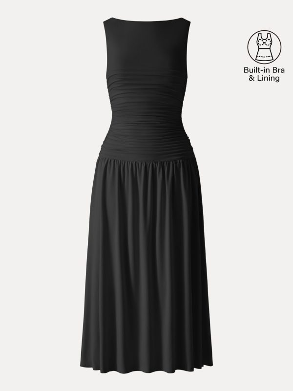 SkinKiss Cooling Boatneck Ruched Midi Bra Dress