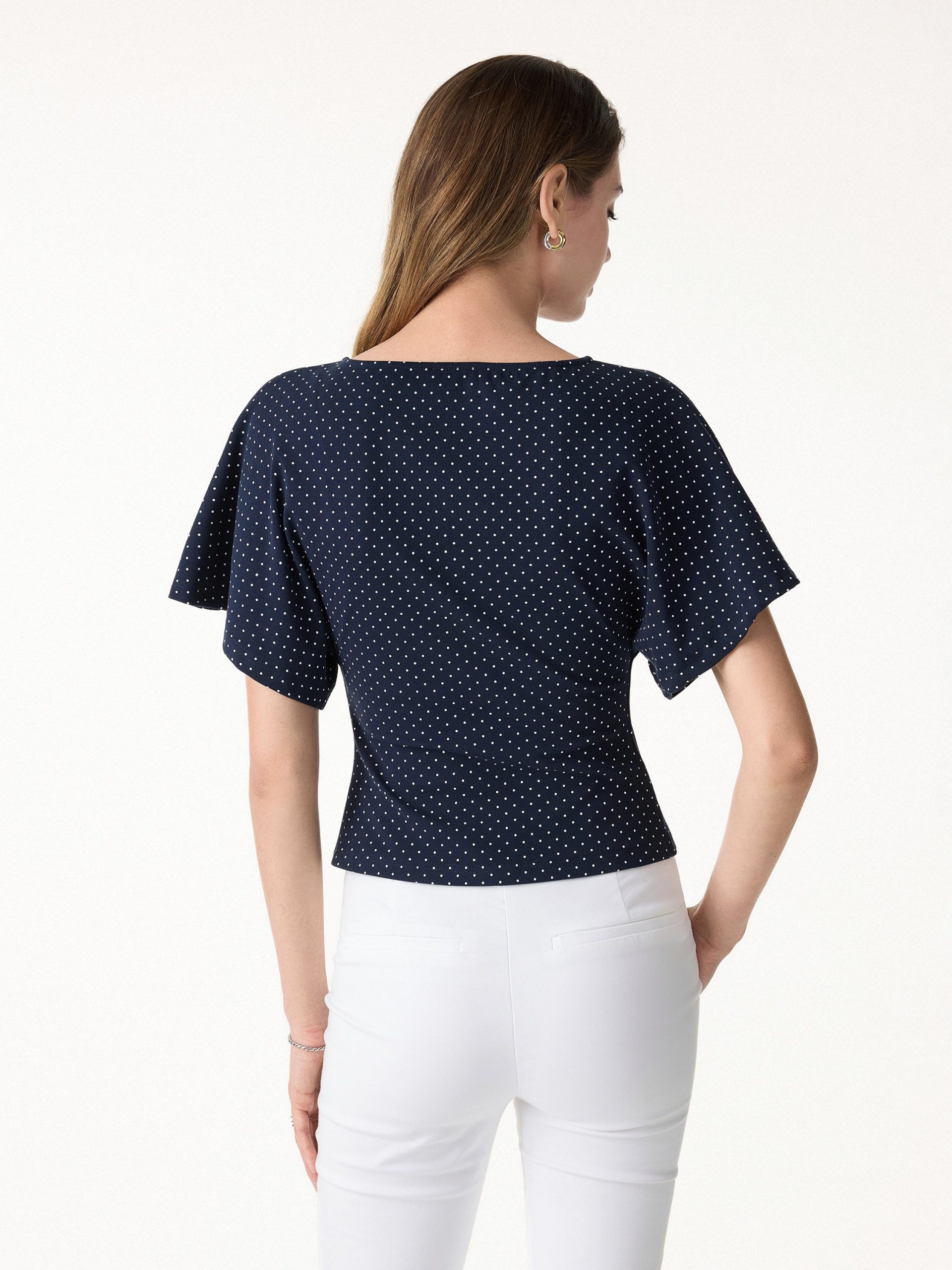 2Pcs Set Boatneck Flutter Sleeves Polka Dot Top & A-Line Flare Skirt Limited Edition - Image 5