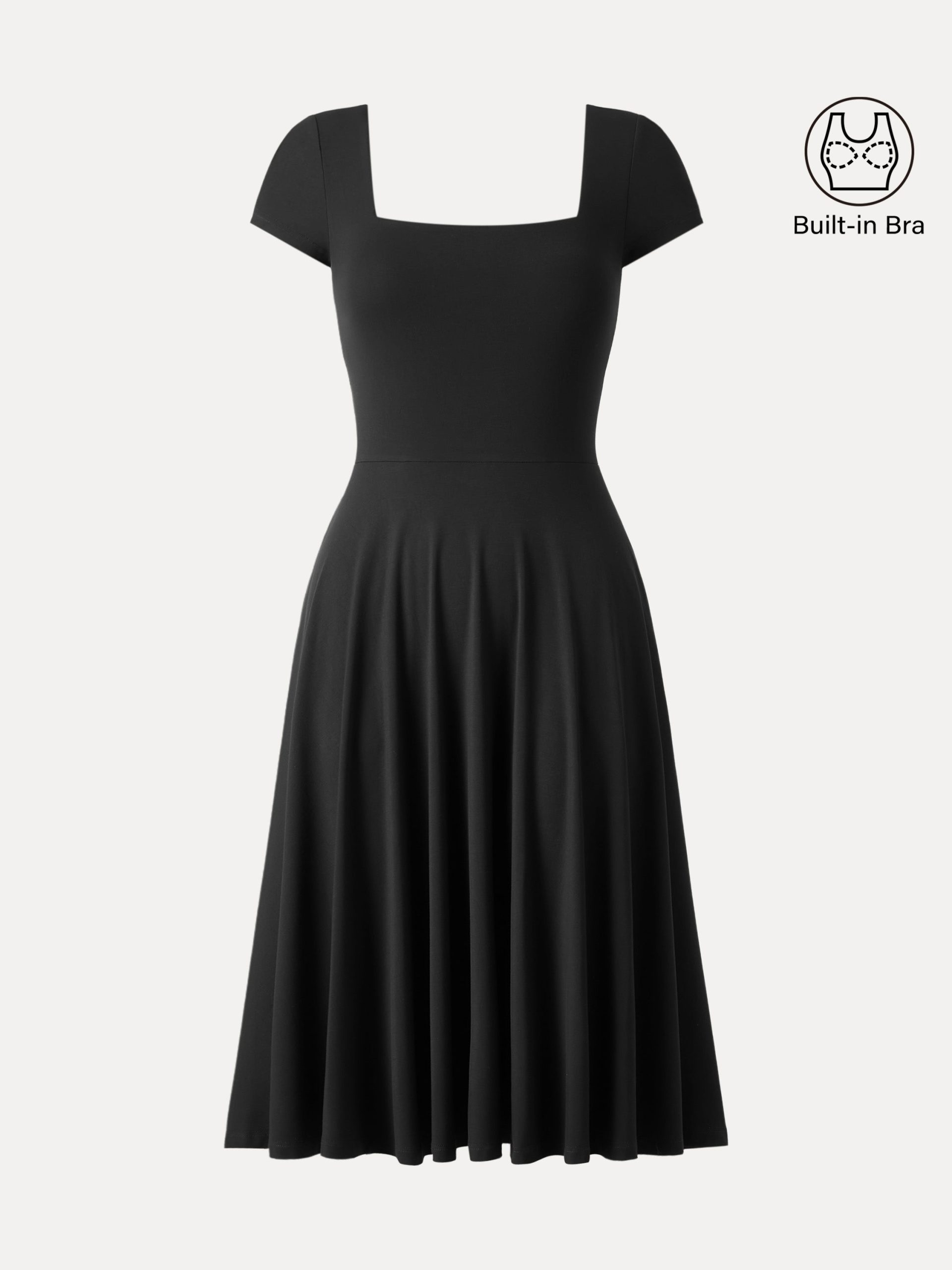 Flowy Square Neck Short Sleeve Midi Bra Dress - Image 14