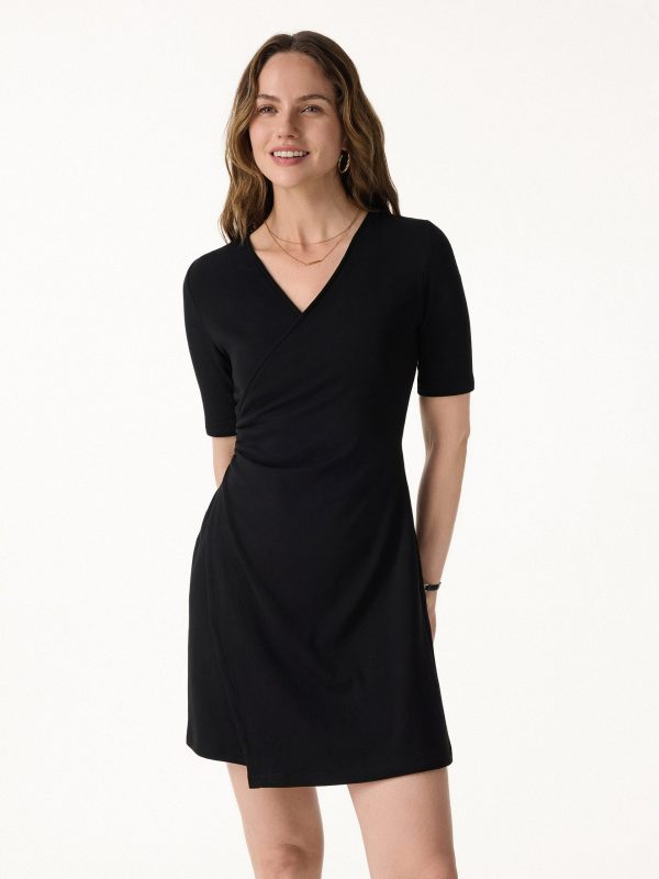 Surplice Ruched Fit-and-Flare Mini Dress