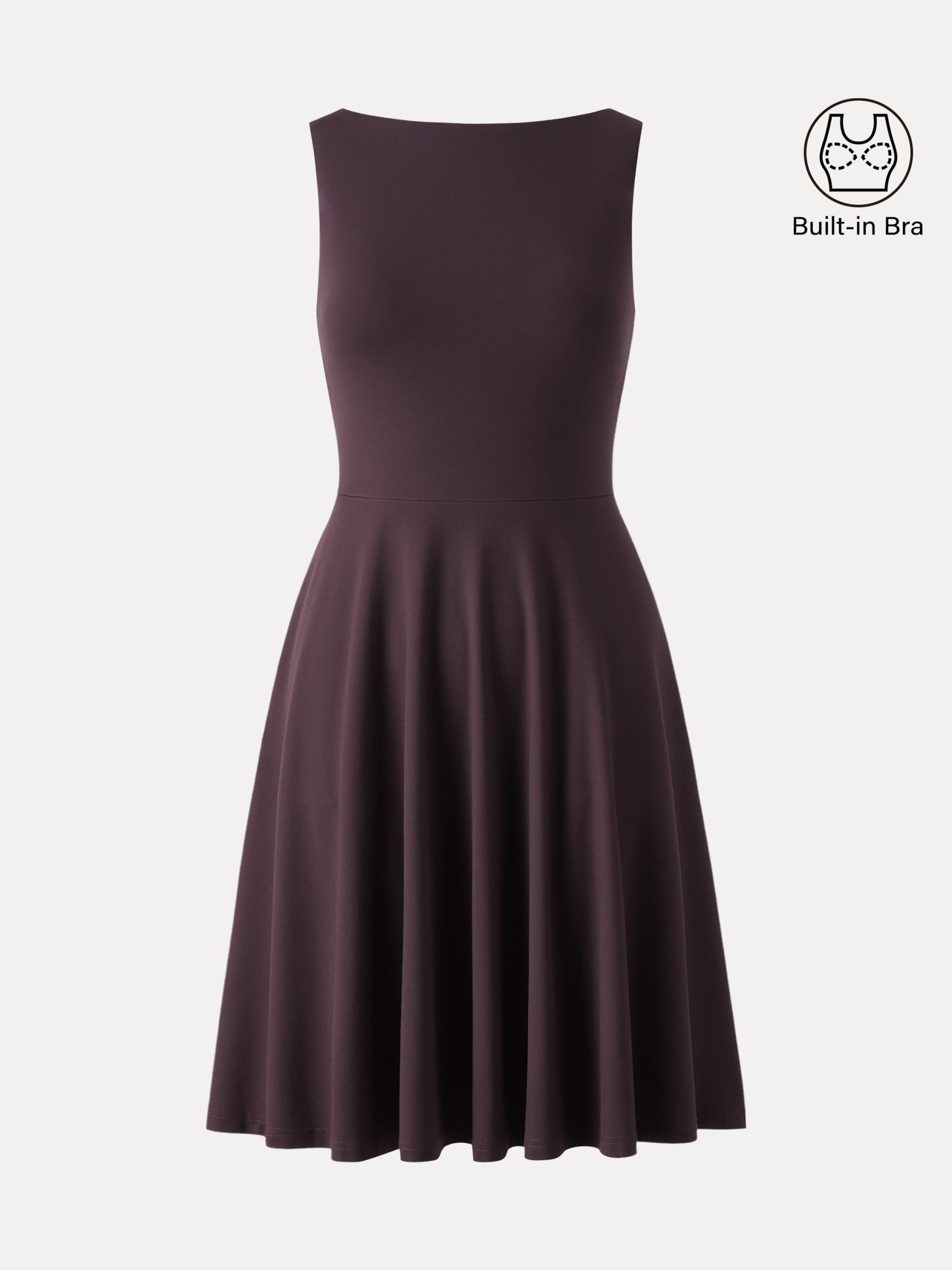 Stretchy Boatneck Fit-and-Flare Mini Bra Dress with Pockets - Image 12