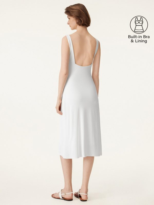 Classy Boatneck Open Back Bandless Midi Bra Dress