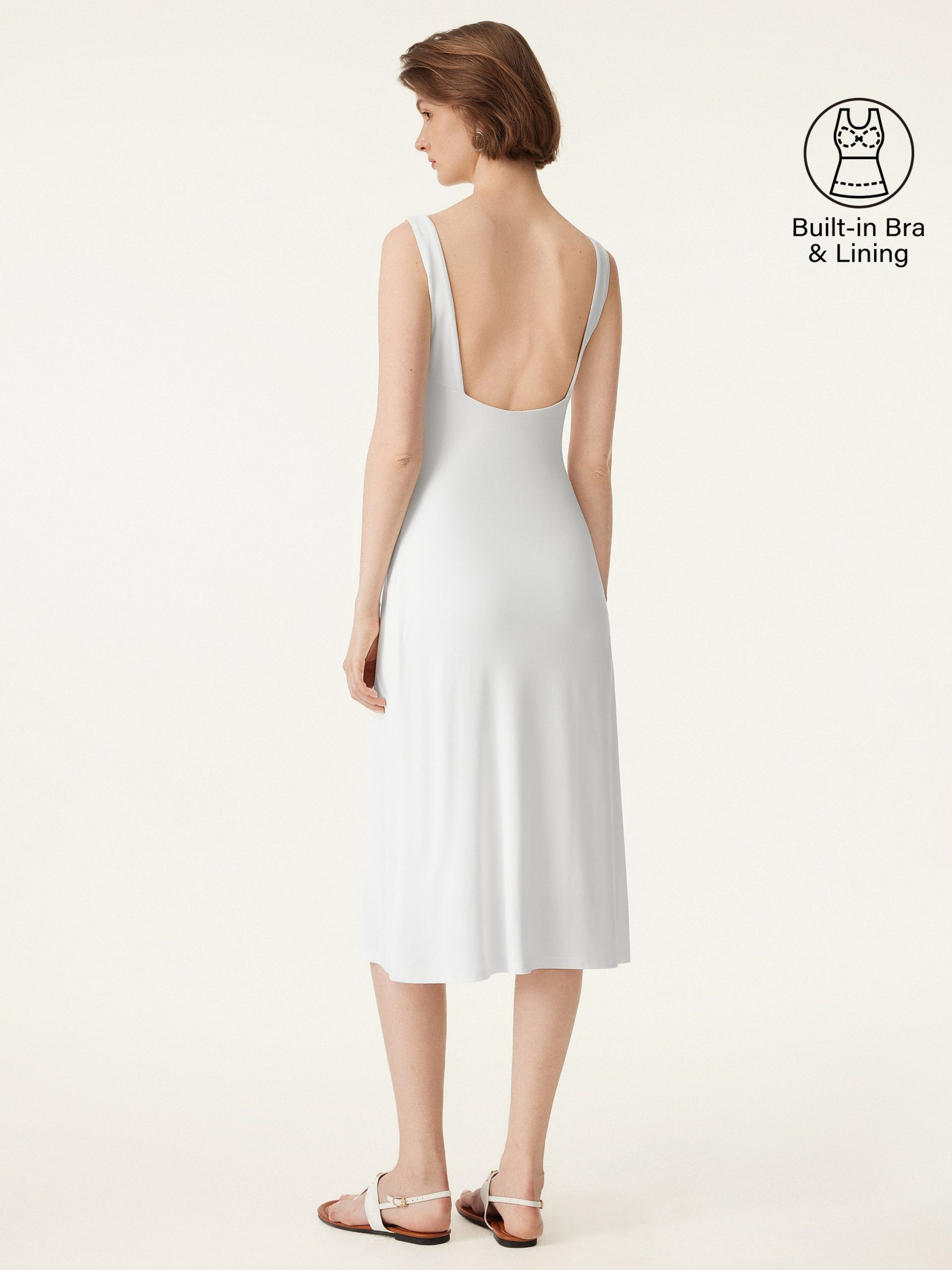Classy Boatneck Open Back Bandless Midi Bra Dress - Image 10