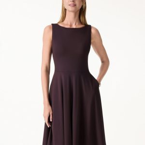 Stretchy Boatneck Fit-and-Flare Mini Bra Dress with Pockets - Image 3