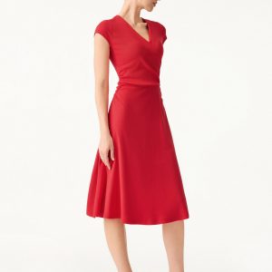 Stretch Cotton Surplice V-neck Cap Sleeve Midi Dress - Image 7