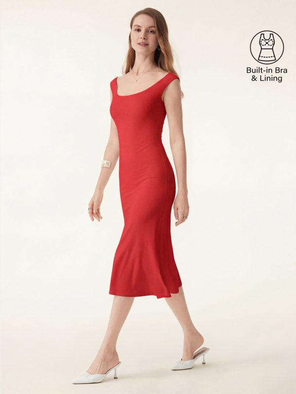 Scoop Neck Midi Low Back Bra Dress