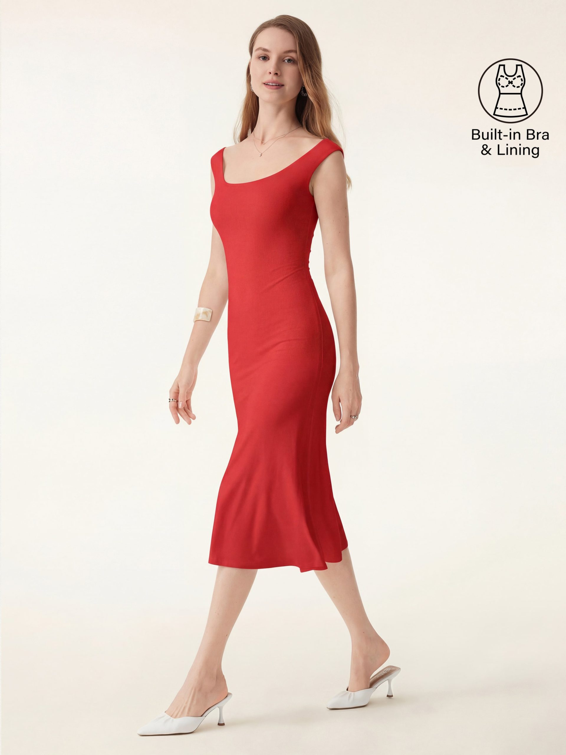 Scoop Neck Midi Low Back Bra Dress - Image 13