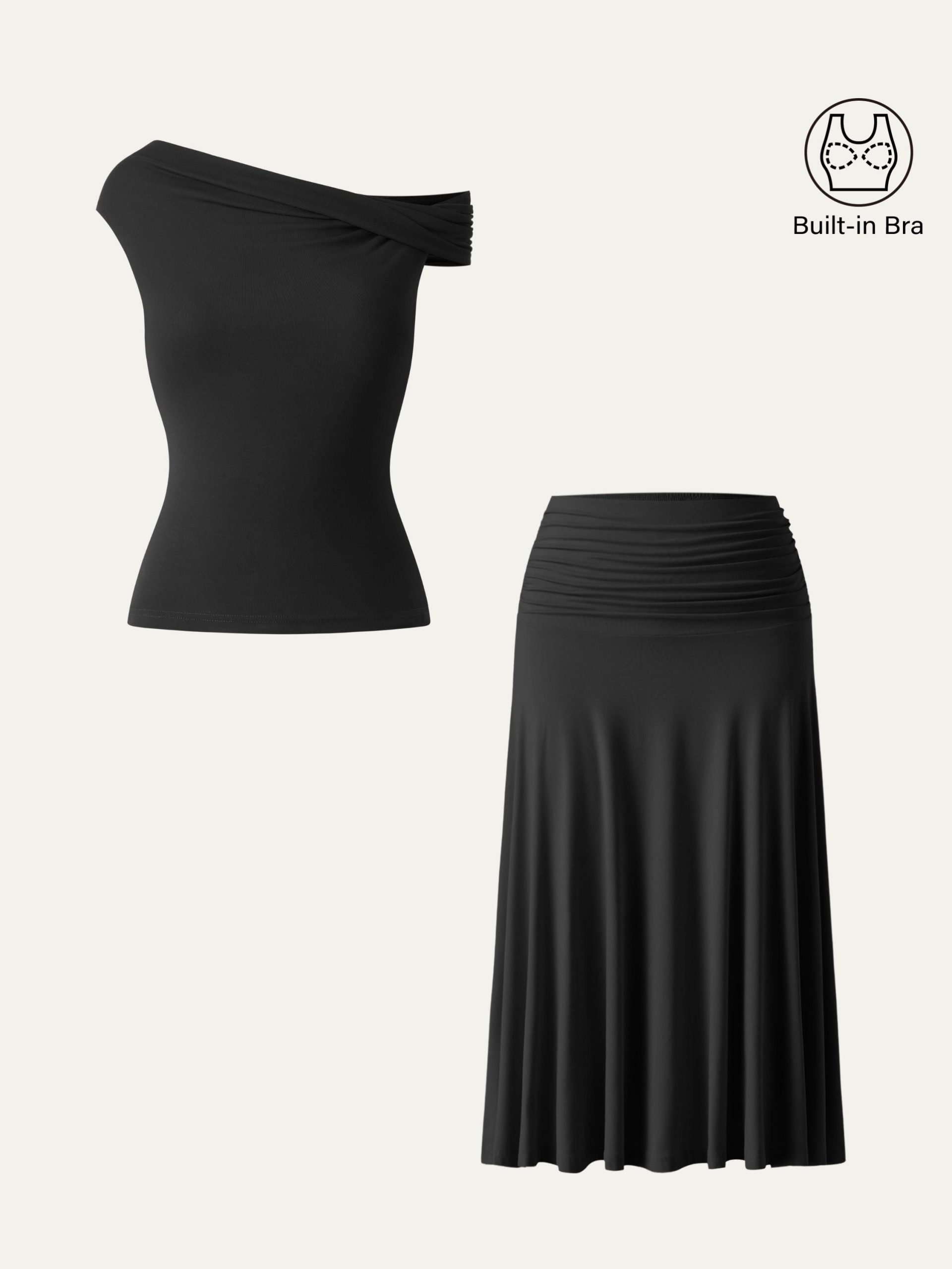 2Pcs Set Multi-wear Bra Top & Side Ruched A-line Midi Skirt - Image 8