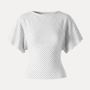 Soft Stretch Cotton Boatneck Flutter Sleeves Polka Dot Top Limited Edition - Image 14