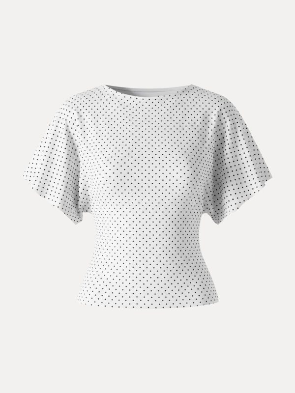 Soft Stretch Cotton Boatneck Flutter Sleeves Polka Dot Top Limited Edition