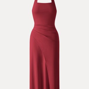 Cotton Lyocell Halter Square Neck Tucked Maxi Dress - Image 2