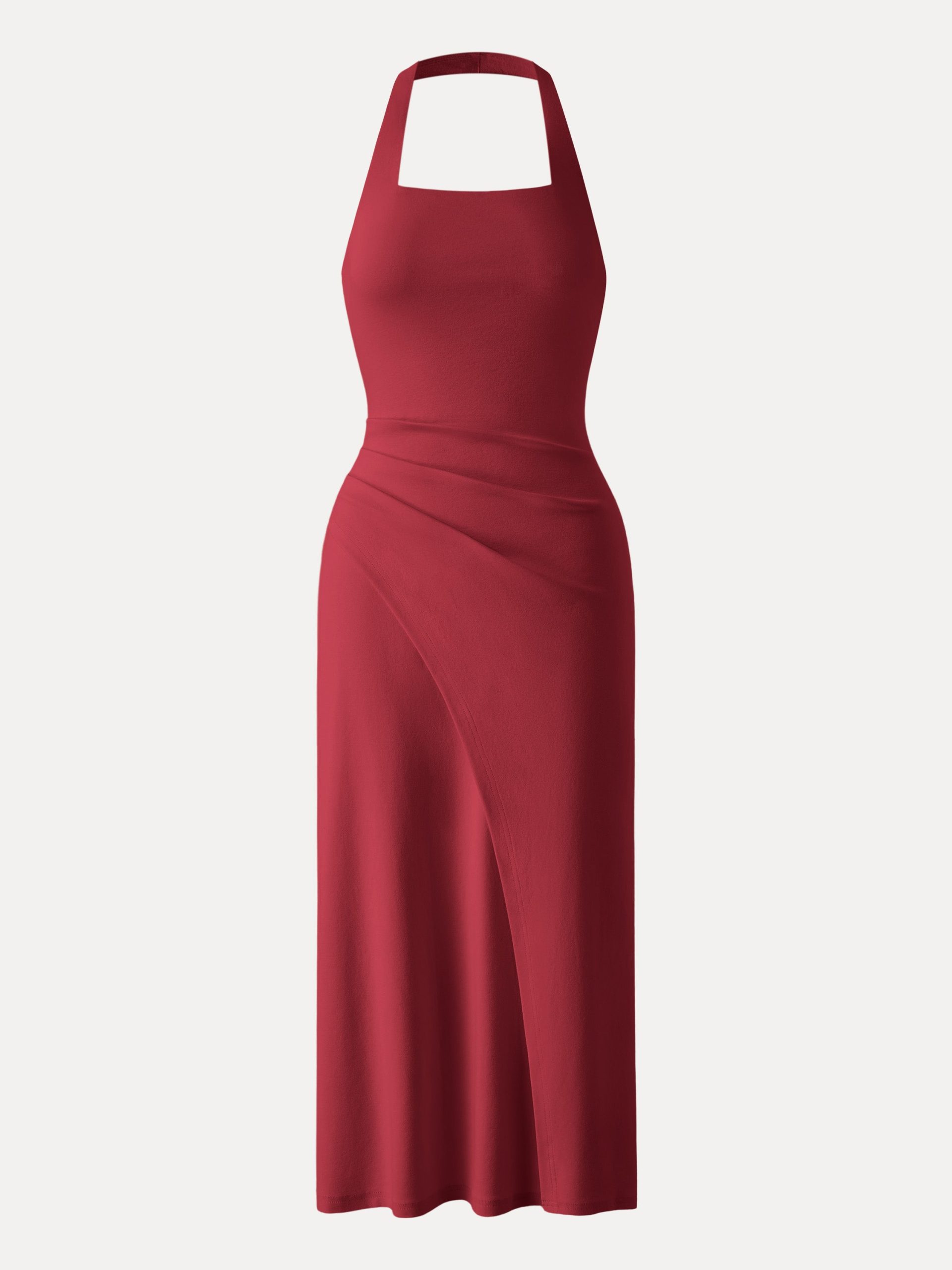 Cotton Lyocell Halter Square Neck Tucked Maxi Dress - Image 2
