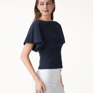Soft Stretch Cotton Boatneck Flutter Sleeves Polka Dot Top Limited Edition - Image 6
