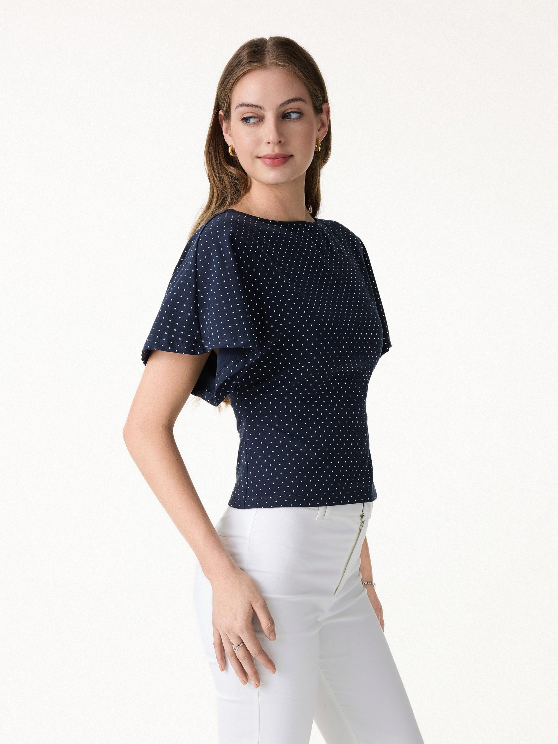 Soft Stretch Cotton Boatneck Flutter Sleeves Polka Dot Top Limited Edition - Image 6