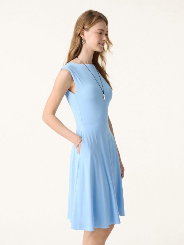 SkinKiss Boatneck Wide Shoulder Bra Dress with Pockets