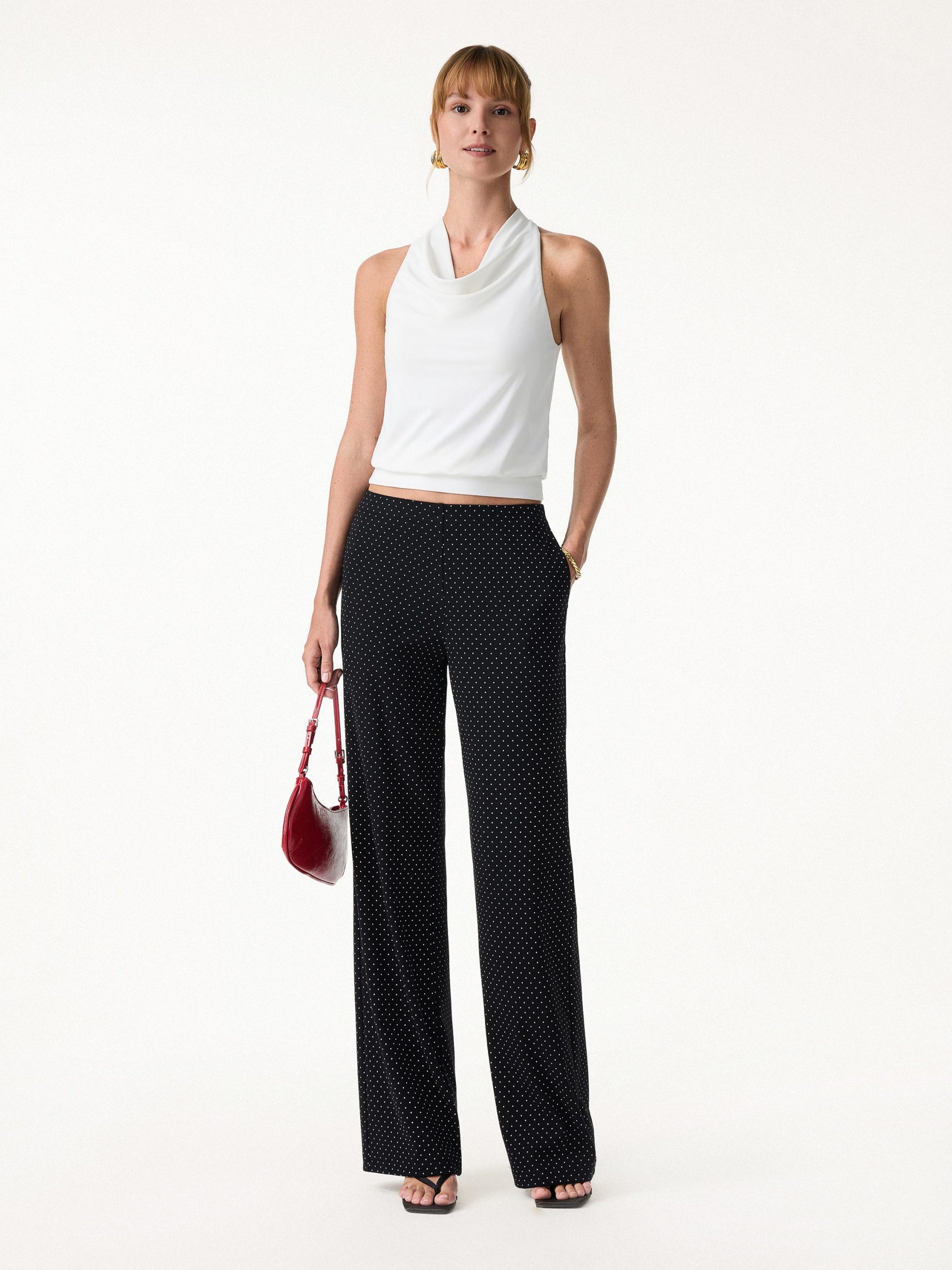 Stretch Cotton Polka Dot Wide Leg Pull-On Pants with Pockets Limited Edition - Image 6
