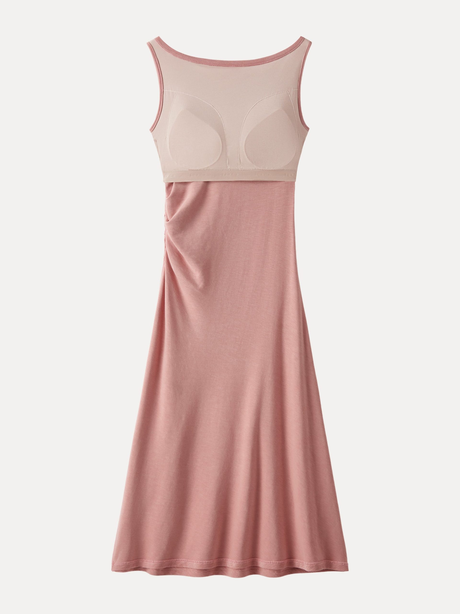 Elegant Boatneck Tucked Fit-and-Flare Midi Bra Dress - Image 8