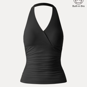 Halter Neck Side Gathered New Airy Bra Tank - Image 16