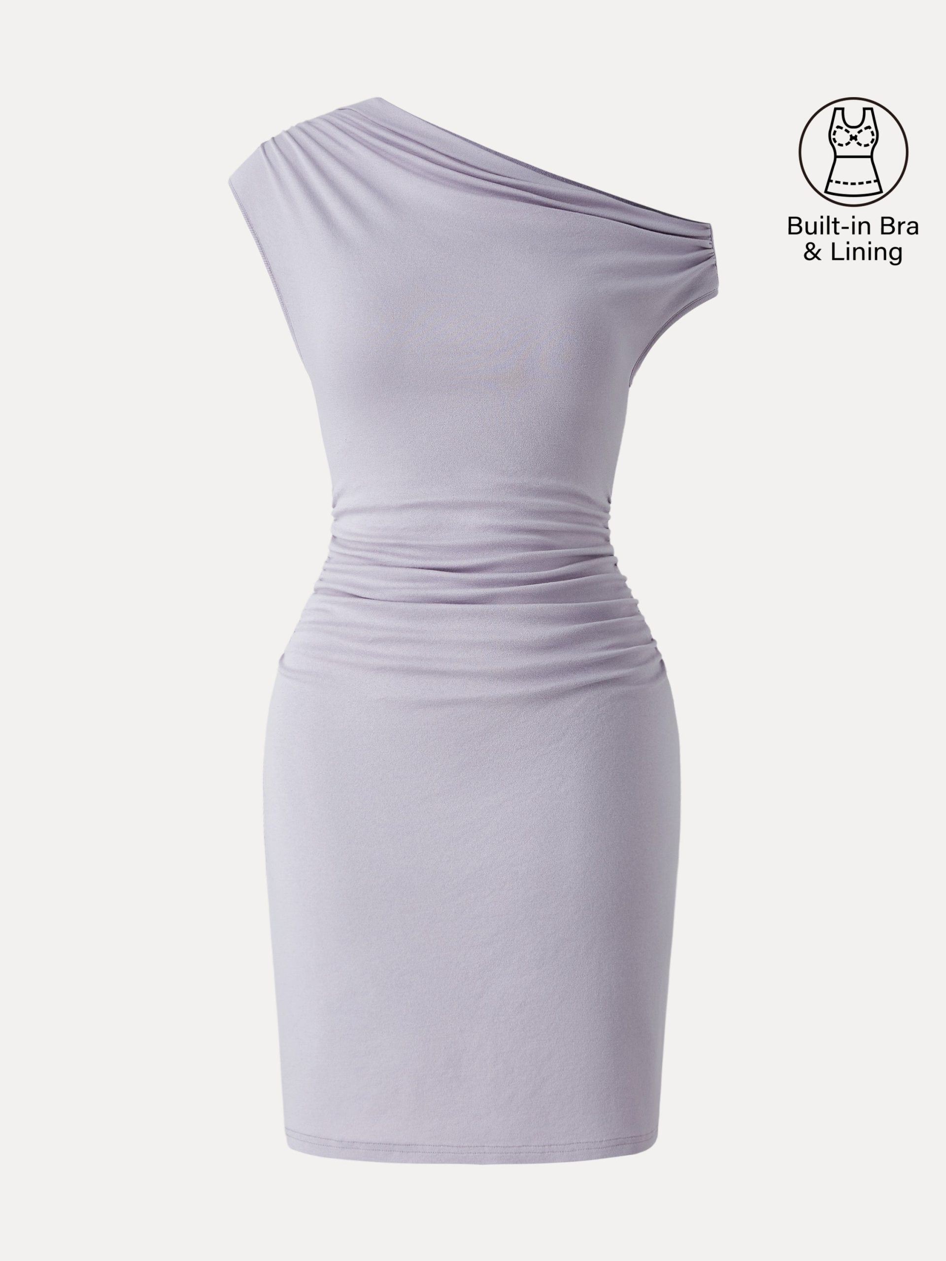 Soft Cotton Lyocell Ruched Asymmetrical Shoulder Mini Bra Dress - Image 11