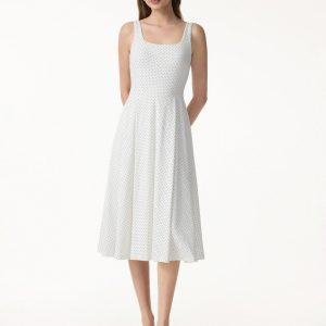 Stretch Cotton Polka Dot Square Neck Midi Bra Dress with Pockets Limited Edition - Image 6
