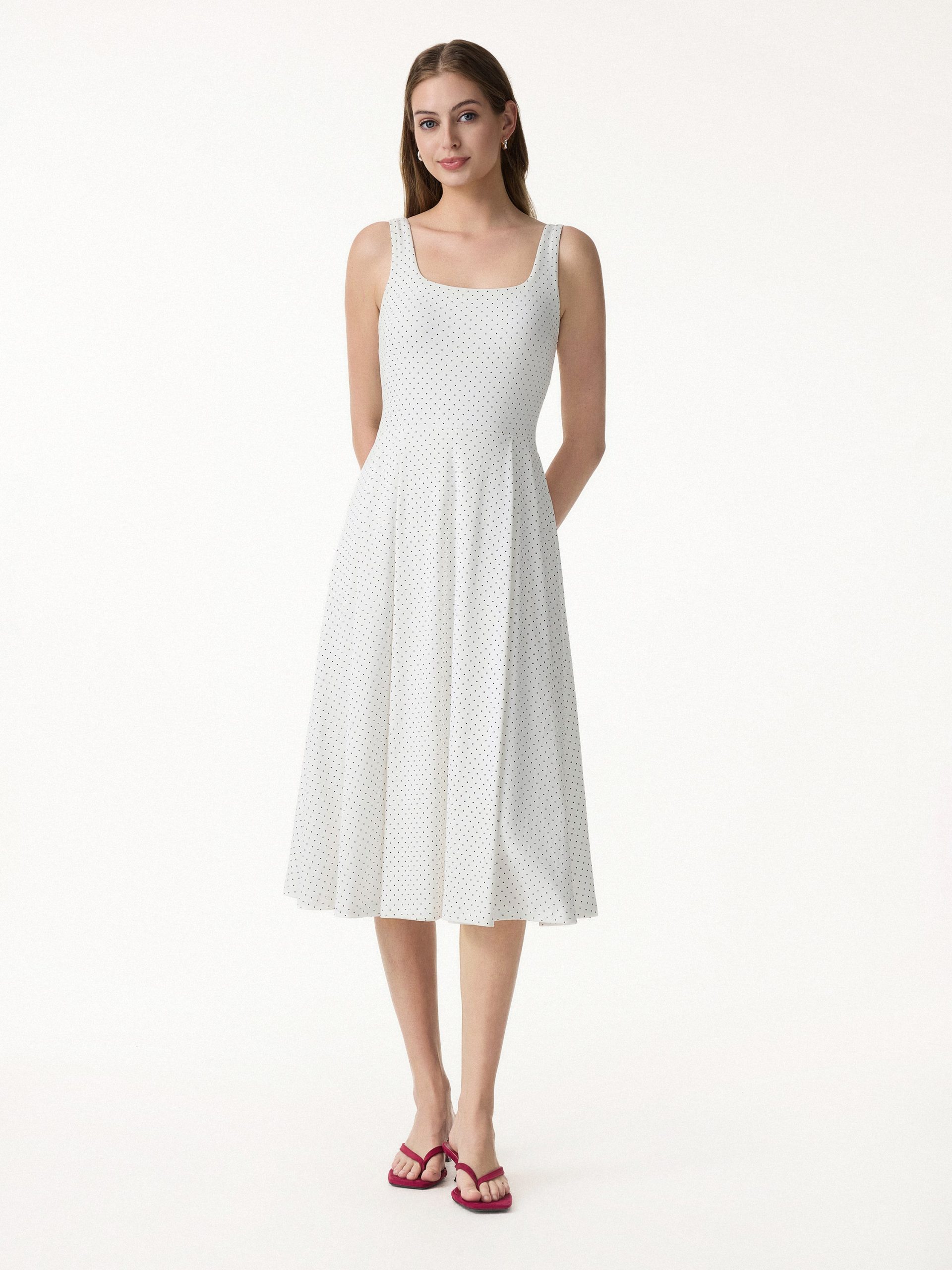 Stretch Cotton Polka Dot Square Neck Midi Bra Dress with Pockets Limited Edition - Image 6