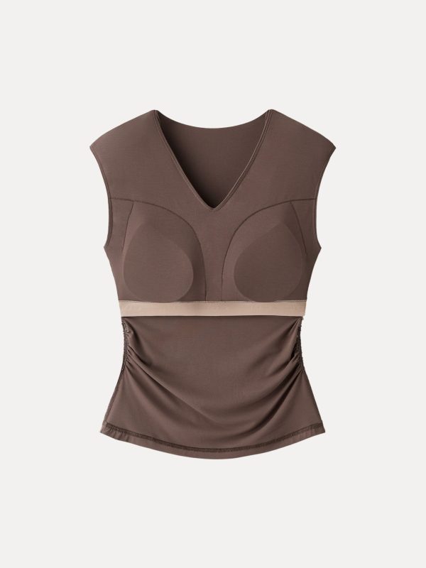 SkinKiss Cooling V-Neck Ruched Wide Shoulder Bra Tank