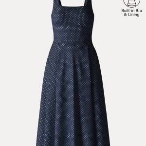 Stretch Cotton Polka Dot Square Neck Midi Bra Dress with Pockets Limited Edition - Image 14