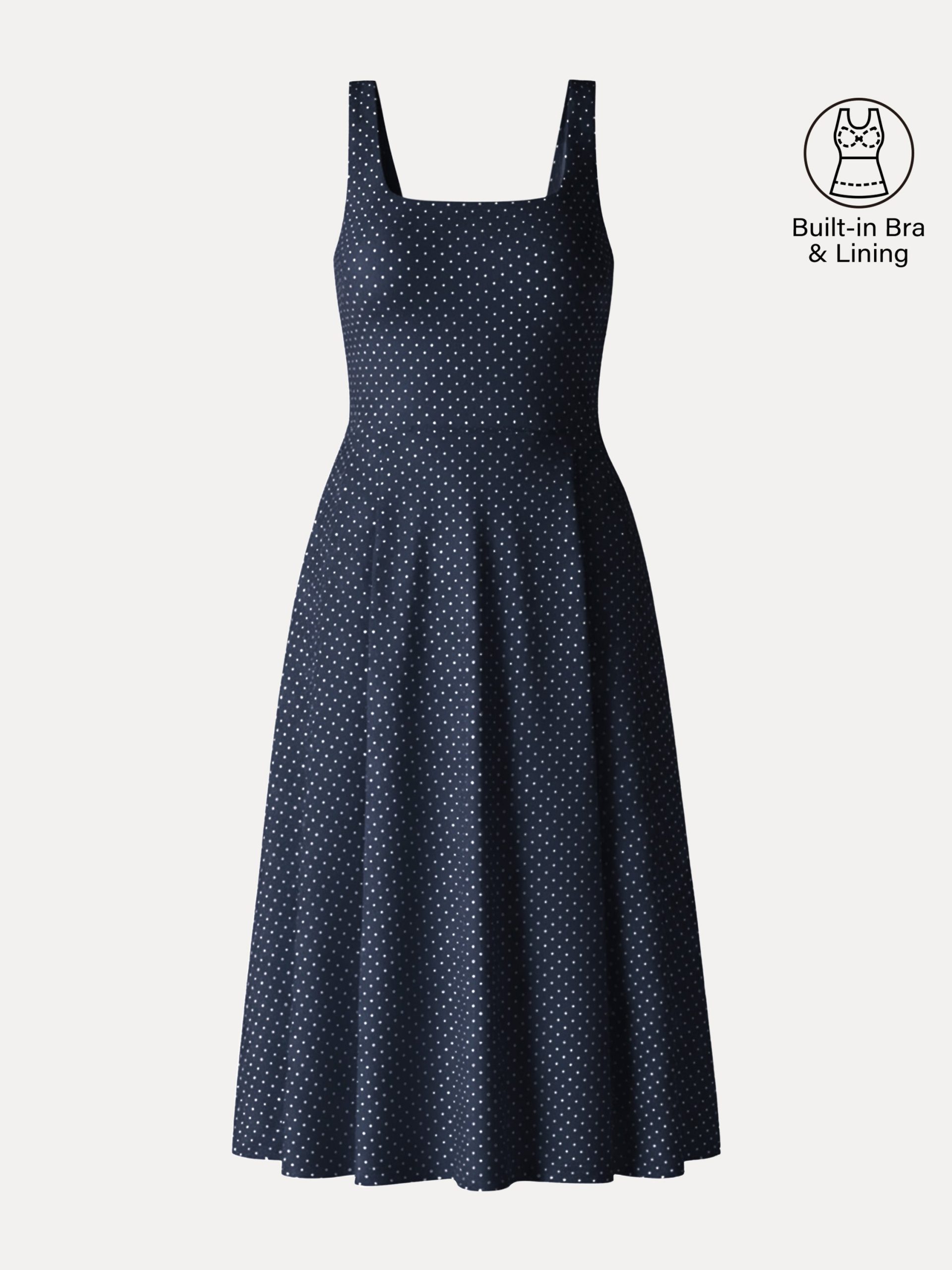 Stretch Cotton Polka Dot Square Neck Midi Bra Dress with Pockets Limited Edition - Image 14