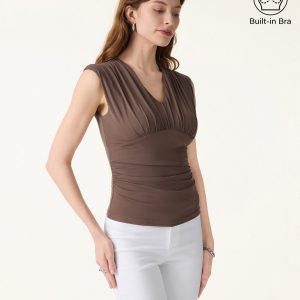 SkinKiss Cooling V-Neck Ruched Wide Shoulder Bra Tank - Image 5