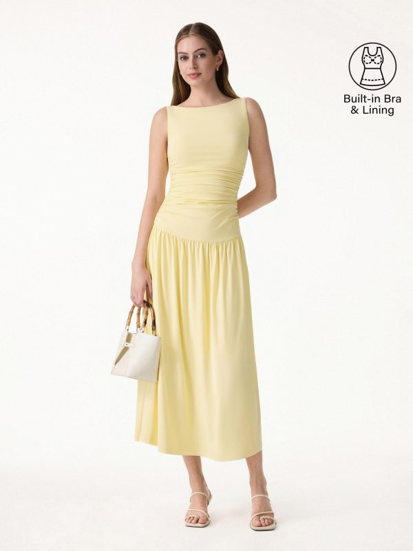 SkinKiss Cooling Boatneck Ruched Midi Bra Dress