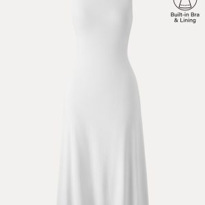 Classy Boatneck Open Back Bandless Midi Bra Dress - Image 5